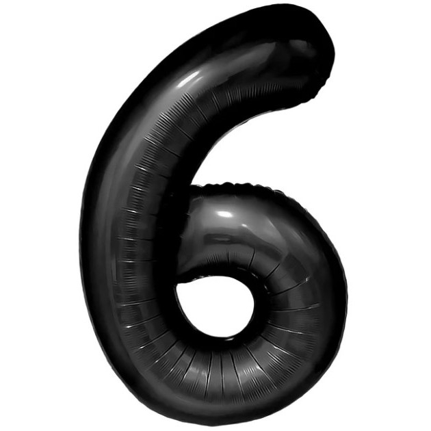 Balon din Folie Metalizata, Flippy, Figurina Cifra, Tema Aniversare 80 cm, Ambalaj Individual, Pai inclus, Umflare cu Aer sau Heliu, Negru, Cifra 6 [1]