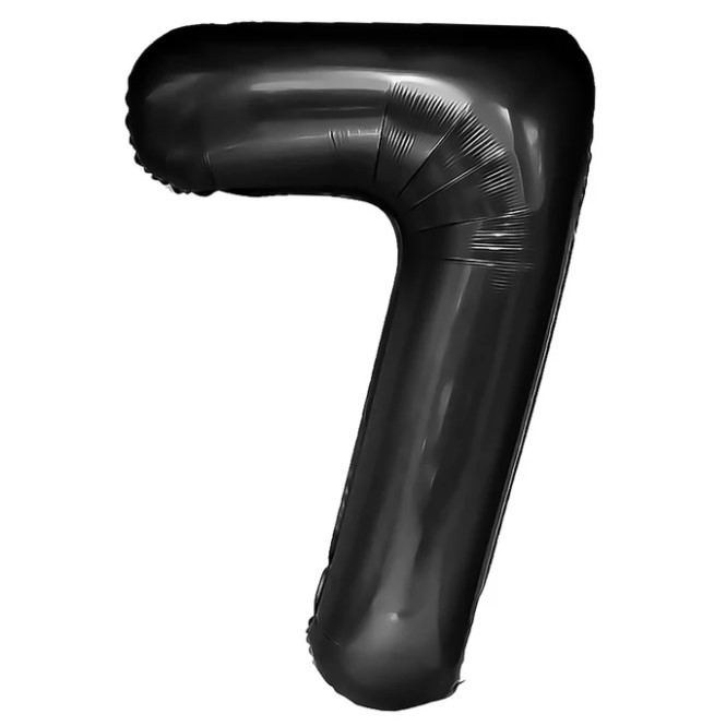 Balon din Folie Metalizata, Flippy, Figurina Cifra, Tema Aniversare 80 cm, Ambalaj Individual, Pai inclus, Umflare cu Aer sau Heliu, Negru, Cifra 7 [1]