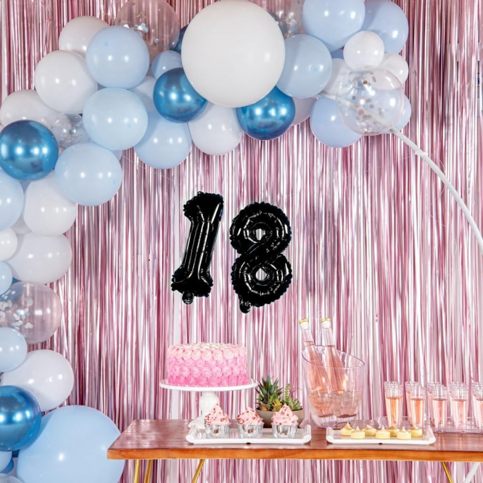 Balon din Folie Metalizata, Flippy, Figurina Cifra, Tema Aniversare 80 cm, Ambalaj Individual, Pai inclus, Umflare cu Aer sau Heliu, Negru, Cifra 8 [5]