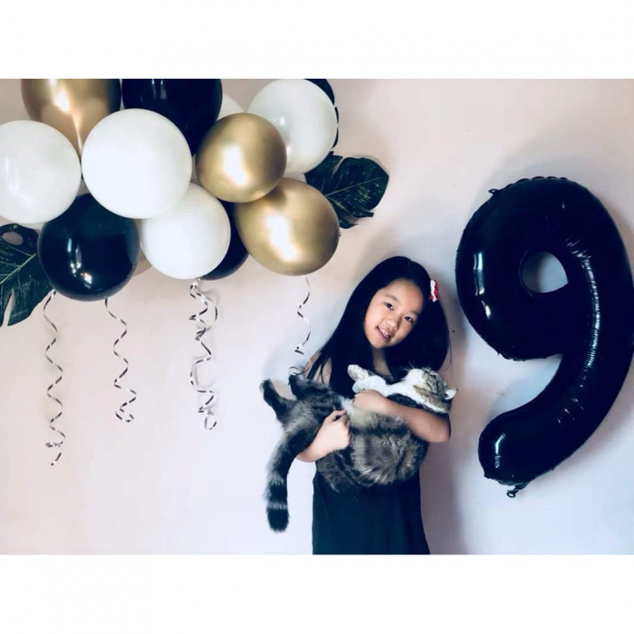 Balon din Folie Metalizata, Flippy, Figurina Cifra, Tema Aniversare 80 cm, Ambalaj Individual, Pai inclus, Umflare cu Aer sau Heliu, Negru, Cifra 9 [4]
