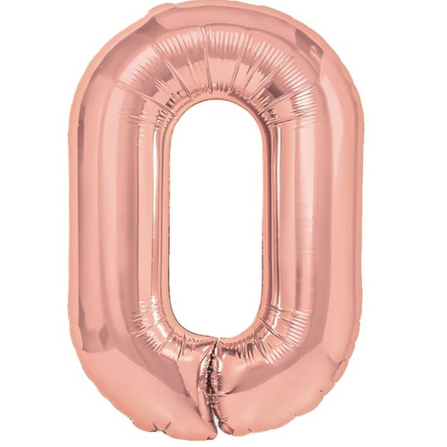 Balon din Folie Metalizata Flippy, Figurina Cifra, Tema Aniversare 80 cm, Ambalaj Individual, Pai inclus, Umflare cu Aer sau Heliu, Rose, Cifra 0 [1]