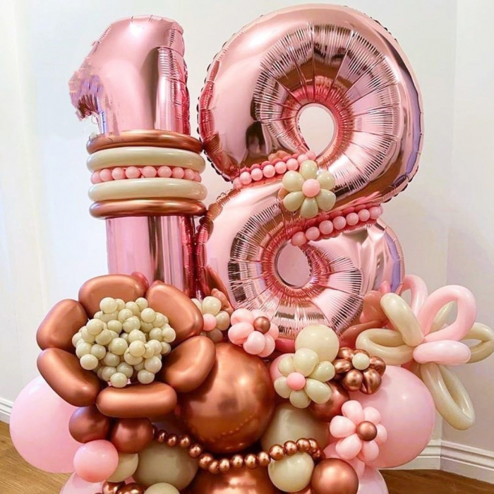 Balon din Folie Metalizata Flippy, Figurina Cifra, Tema Aniversare 80 cm, Ambalaj Individual, Pai inclus, Umflare cu Aer sau Heliu, Rose, Cifra 1 [4]