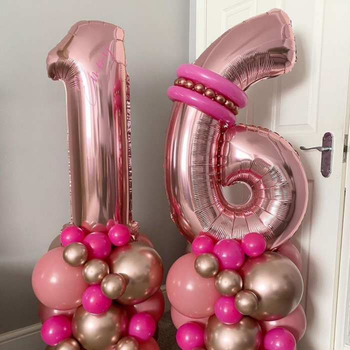 Balon din Folie Metalizata Flippy, Figurina Cifra, Tema Aniversare 80 cm, Ambalaj Individual, Pai inclus, Umflare cu Aer sau Heliu, Rose, Cifra 1 [5]