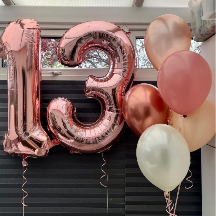 Balon din Folie Metalizata Flippy, Figurina Cifra, Tema Aniversare 80 cm, Ambalaj Individual, Pai inclus, Umflare cu Aer sau Heliu, Rose, Cifra 1 [3]