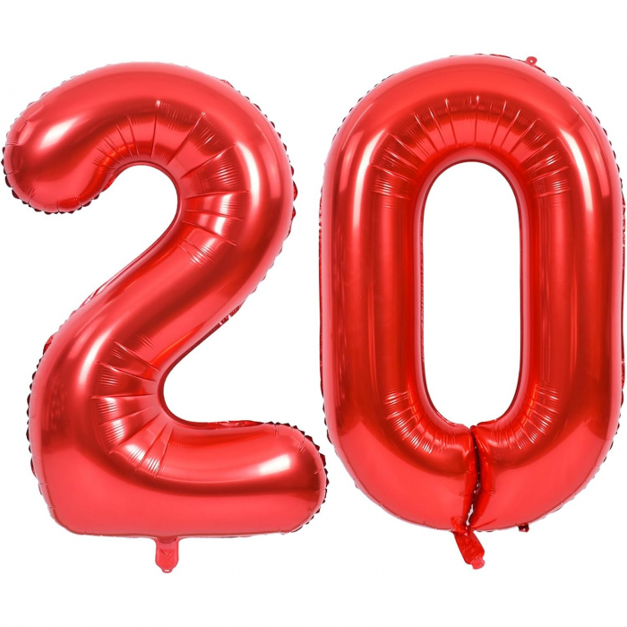 Balon din Folie Metalizata Flippy, Figurina Cifra, Tema Aniversare 80 cm, Ambalaj Individual, Pai inclus, Umflare cu Aer sau Heliu, Rosu, Cifra 0 [9]