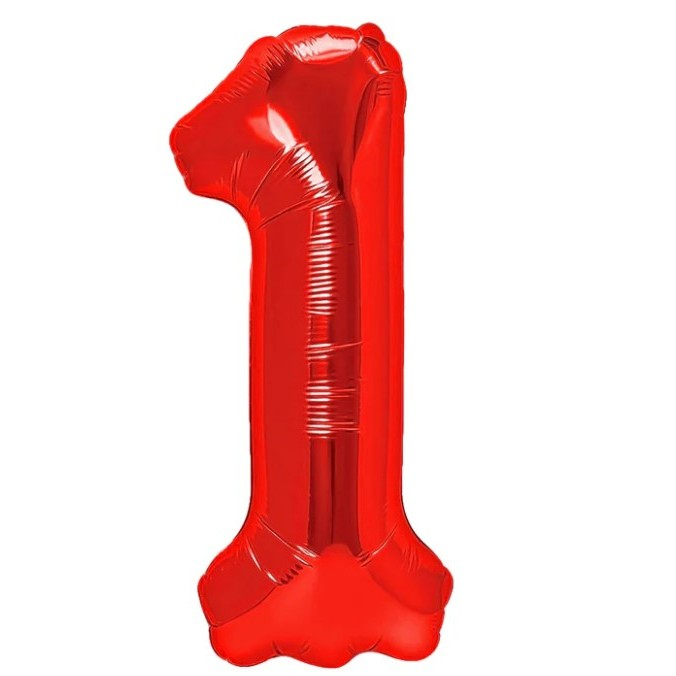 Balon din Folie Metalizata Flippy, Figurina Cifra, Tema Aniversare 80 cm, Ambalaj Individual, Pai inclus, Umflare cu Aer sau Heliu, Rosu, Cifra 1 [1]