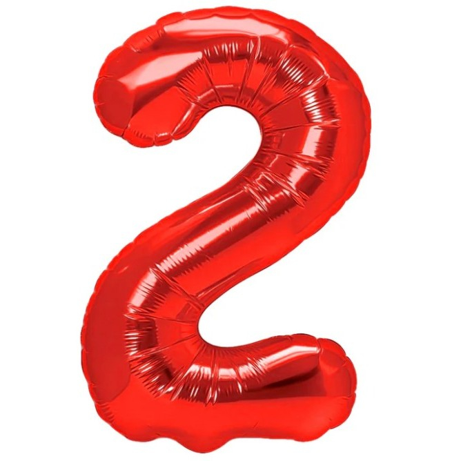 Balon din Folie Metalizata Flippy, Figurina Cifra, Tema Aniversare 80 cm, Ambalaj Individual, Pai inclus, Umflare cu Aer sau Heliu, Rosu, Cifra 2 [1]