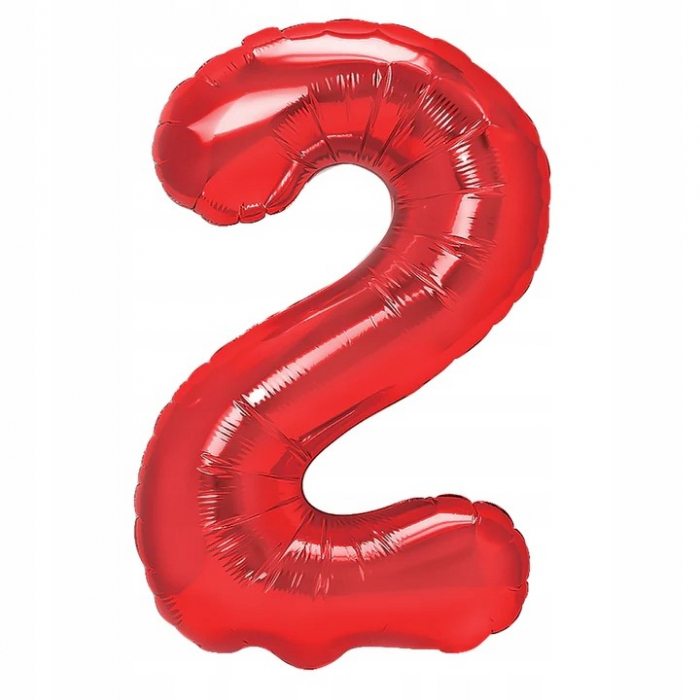 Balon din Folie Metalizata Flippy, Figurina Cifra, Tema Aniversare 80 cm, Ambalaj Individual, Pai inclus, Umflare cu Aer sau Heliu, Rosu, Cifra 2 [2]