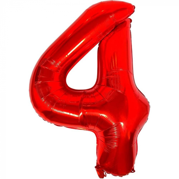 Balon din Folie Metalizata Flippy, Figurina Cifra, Tema Aniversare 80 cm, Ambalaj Individual, Pai inclus, Umflare cu Aer sau Heliu, Rosu, Cifra 4 [1]