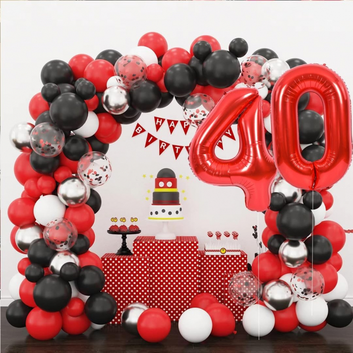 Balon din Folie Metalizata Flippy, Figurina Cifra, Tema Aniversare 80 cm, Ambalaj Individual, Pai inclus, Umflare cu Aer sau Heliu, Rosu, Cifra 4 [6]