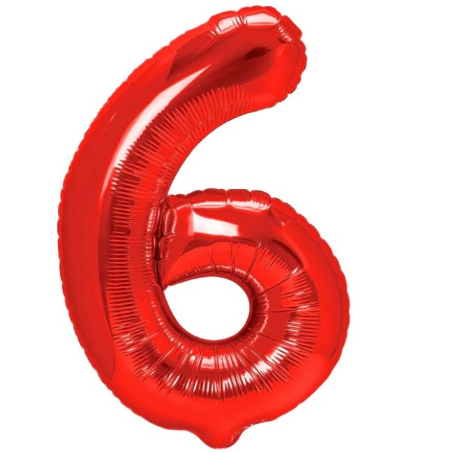 Balon din Folie Metalizata Flippy, Figurina Cifra, Tema Aniversare 80 cm, Ambalaj Individual, Pai inclus, Umflare cu Aer sau Heliu, Rosu, Cifra 6 [1]