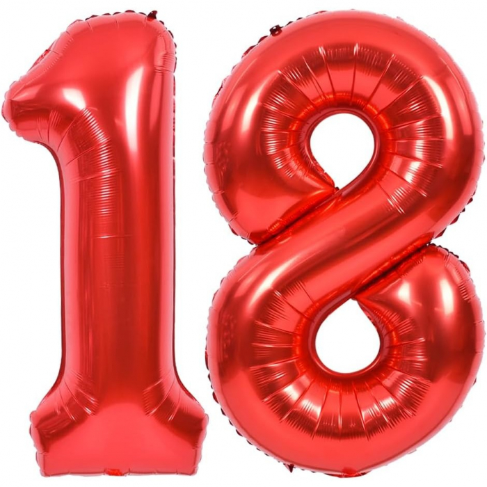 Balon din Folie Metalizata Flippy, Figurina Cifra, Tema Aniversare 80 cm, Ambalaj Individual, Pai inclus, Umflare cu Aer sau Heliu, Rosu, Cifra 8 [6]