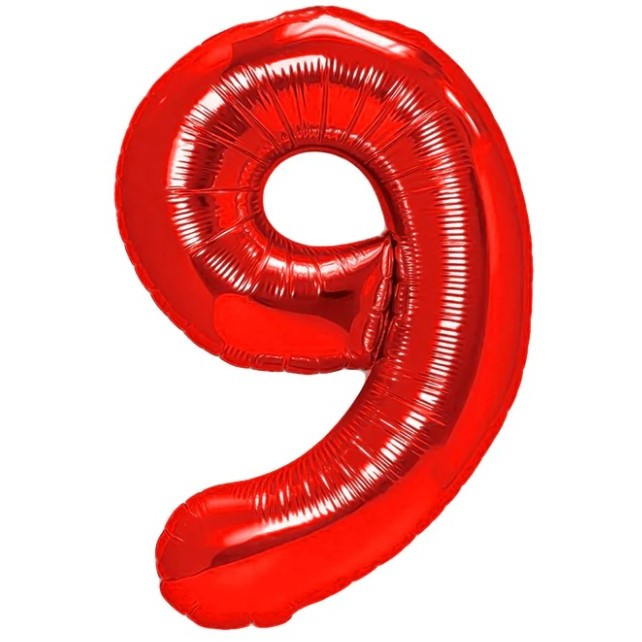 Balon din Folie Metalizata Flippy, Figurina Cifra, Tema Aniversare 80 cm, Ambalaj Individual, Pai inclus, Umflare cu Aer sau Heliu, Rosu, Cifra 9 [1]