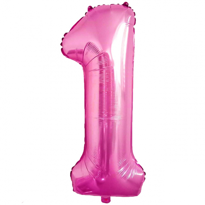Balon din Folie Metalizata Flippy, Figurina Cifra, Tema Aniversare 80 cm, Ambalaj Individual, Pai inclus, Umflare cu Aer sau Heliu, Roz, Cifra 1 [1]