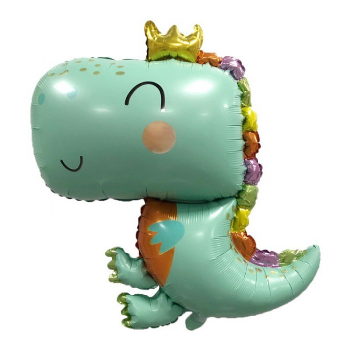 Balon din Folie Metalizata, Flippy, Figurina Dinozaur, Tema Animalute, 75-80 cm, Ambalaj Individual, Pai Inclus, Umflare cu Aer sau Heliu, Verde [2]