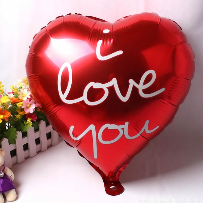 Balon din Folie Metalizata, Flippy, Figurina Inima, Model I Love You Scris de Mana, Tema Ziua Indragostitilor, 45 cm, Ambalaj Individual, Pai Inclus, Umflare cu Aer sau Heliu, Rosu [2]
