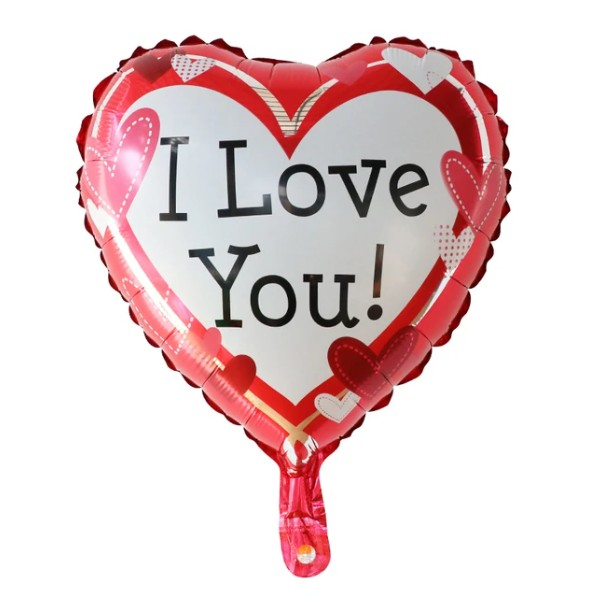 Balon din Folie Metalizata, Flippy, Figurina Inima, Model I Love You, Tema Ziua Indragostitilor, 45 cm, Ambalaj Individual, Pai Inclus, Umflare cu Aer sau Heliu, Rosu/Alb [1]