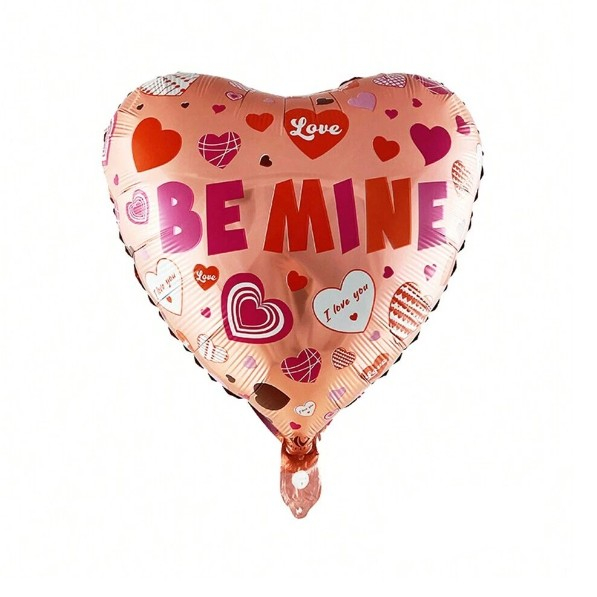 Balon din Folie Metalizata, Flippy, Figurina Inimioara, Model BE MINE, Tematica Iubire, 45 cm, Ambalaj Individual, Pai Inclus, Umflare cu Aer sau Heliu, Rosu [3]