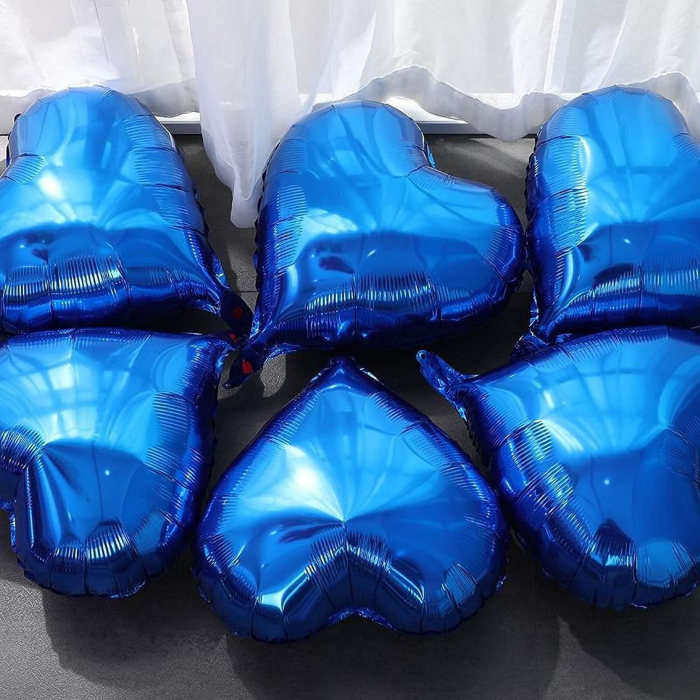 Balon din Folie Metalizata, Flippy, Figurina Inimioara, Model Simplu, Tematica Iubire, 40 cm, Ambalaj Individual, Pai Inclus, Umflare cu Aer sau Heliu, Albastru [3]