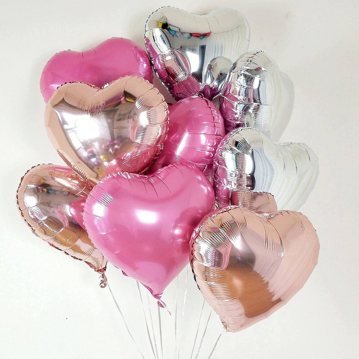 Balon din Folie Metalizata, Flippy, Figurina Inimioara, Model Simplu, Tematica Iubire, 40 cm, Ambalaj Individual, Pai Inclus, Umflare cu Aer sau Heliu, Argintiu [4]