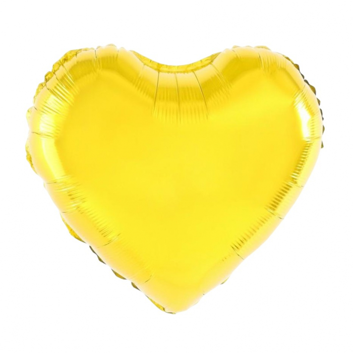 Balon din Folie Metalizata, Flippy, Figurina Inimioara, Model Simplu, Tematica Iubire, 40 cm, Ambalaj Individual, Pai Inclus, Umflare cu Aer sau Heliu, Auriu [1]