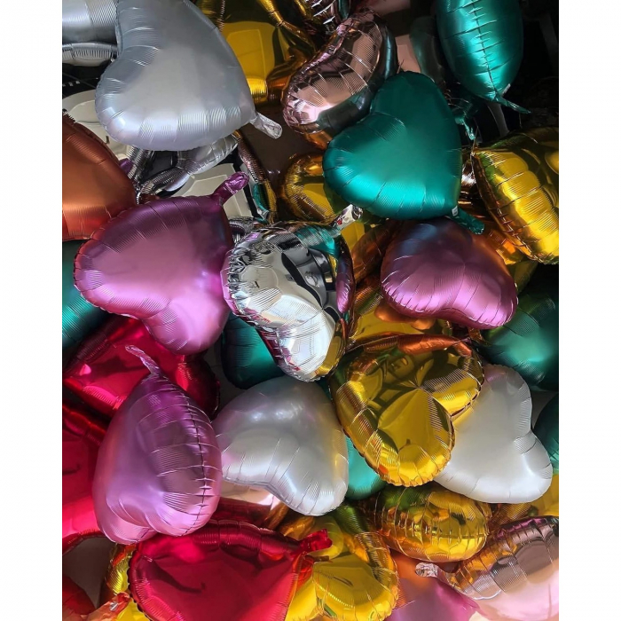 Balon din Folie Metalizata, Flippy, Figurina Inimioara, Model Simplu, Tematica Iubire, 40 cm, Ambalaj Individual, Pai Inclus, Umflare cu Aer sau Heliu, Auriu [2]