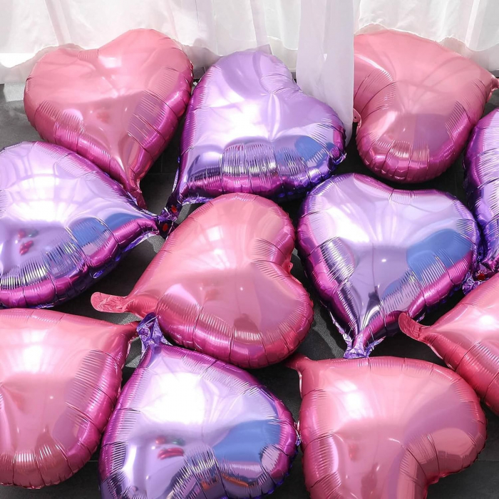Balon din Folie Metalizata, Flippy, Figurina Inimioara, Model Simplu, Tematica Iubire, 40 cm, Ambalaj Individual, Pai Inclus, Umflare cu Aer sau Heliu, Mov Deschis [3]