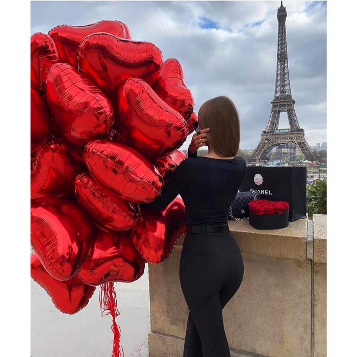 Balon din Folie Metalizata, Flippy, Figurina Inimioara, Model Simplu, Tematica Iubire, 40 cm, Ambalaj Individual, Pai Inclus, Umflare cu Aer sau Heliu, Rosu [4]