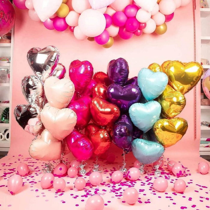 Balon din Folie Metalizata, Flippy, Figurina Inimioara, Model Simplu, Tematica Iubire, 40 cm, Ambalaj Individual, Pai Inclus, Umflare cu Aer sau Heliu, Roz [5]