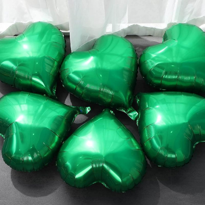 Balon din Folie Metalizata, Flippy, Figurina Inimioara, Model Simplu, Tematica Iubire, 40 cm, Ambalaj Individual, Pai Inclus, Umflare cu Aer sau Heliu, Verde [5]