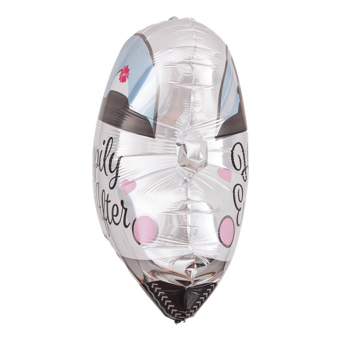 Balon din Folie Metalizata, Flippy, Figurina Masina, Model Nunta Happily Ever After, Tema Nunta, 60 x 63 cm, Ambalaj Individual, Pai Inclus, Umflare cu Aer sau Heliu, Alb [5]