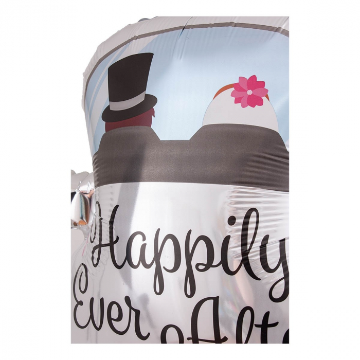 Balon din Folie Metalizata, Flippy, Figurina Masina, Model Nunta Happily Ever After, Tema Nunta, 60 x 63 cm, Ambalaj Individual, Pai Inclus, Umflare cu Aer sau Heliu, Alb [4]