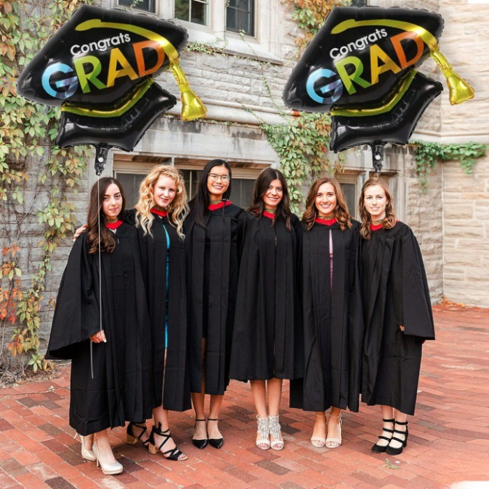 Balon din Folie Metalizata, Flippy, Figurina, Model Toca Congrats Grad, Tematica Absolvire,  66x66 cm, Ambalaj Individual, Pai Inclus, Umflare cu Aer sau Heliu, Negru [3]