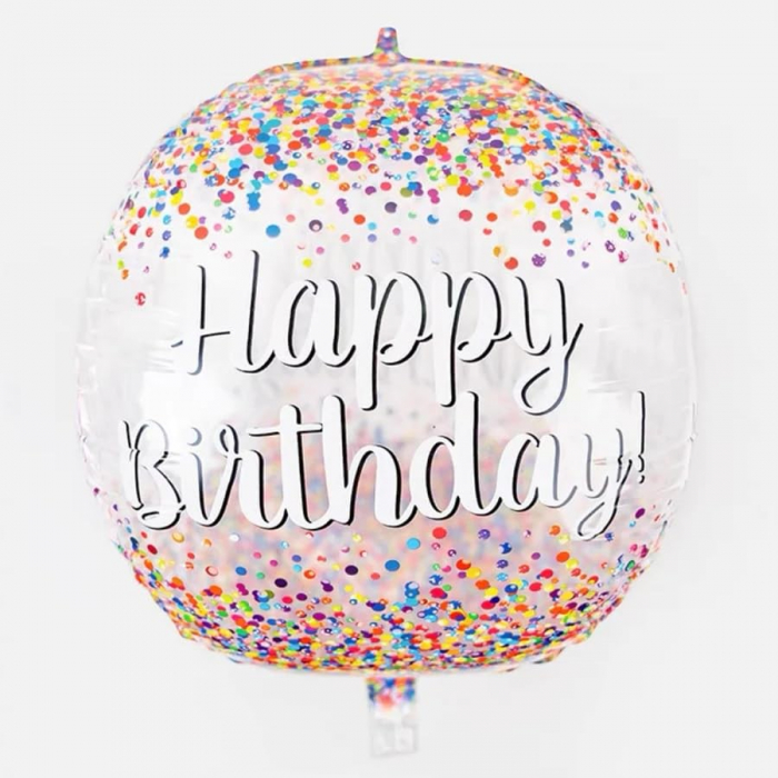 Balon din Folie Metalizata, Flippy, Figurina Rotunda 4D, Model Happy Birthday, Tema Aniversare, 24 x 63 cm, Ambalaj Individual, Pai inclus, Umflare cu Aer sau Heliu, Maro [4]