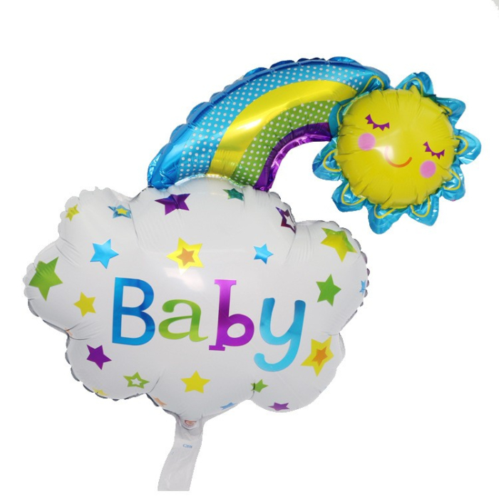 Balon din Folie Metalizata, Flippy, Figurina Soare si Nor, Tema Botez, 60x53 cm, Ambalaj Individual, Pai Inclus, Umflare cu Aer sau Heliu, Albastru [2]