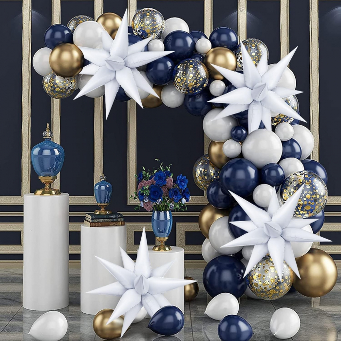 Balon din Folie Metalizata, Flippy, Figurina Stea 3D, 66 cm, Ambalaj Individual, Pai inclus, Umflare cu Aer sau Heliu, Alb [6]
