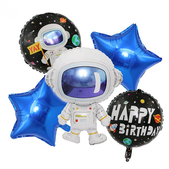 Balon din Folie Metalizata, Flippy, Figurina Stea, Model Simplu, Tematica Aniversare, 40 cm, Ambalaj Individual, Pai Inclus, Umflare cu Aer sau Heliu, Albastru [5]