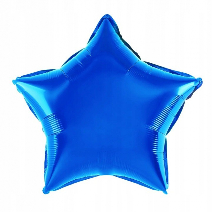 Balon din Folie Metalizata, Flippy, Figurina Stea, Model Simplu, Tematica Aniversare, 40 cm, Ambalaj Individual, Pai Inclus, Umflare cu Aer sau Heliu, Albastru [1]