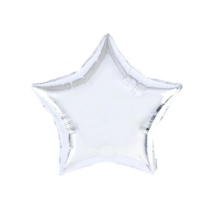 Balon din Folie Metalizata, Flippy, Figurina Stea, Model Simplu, Tematica Aniversare, 40 cm, Ambalaj Individual, Pai Inclus, Umflare cu Aer sau Heliu, Argintiu [4]