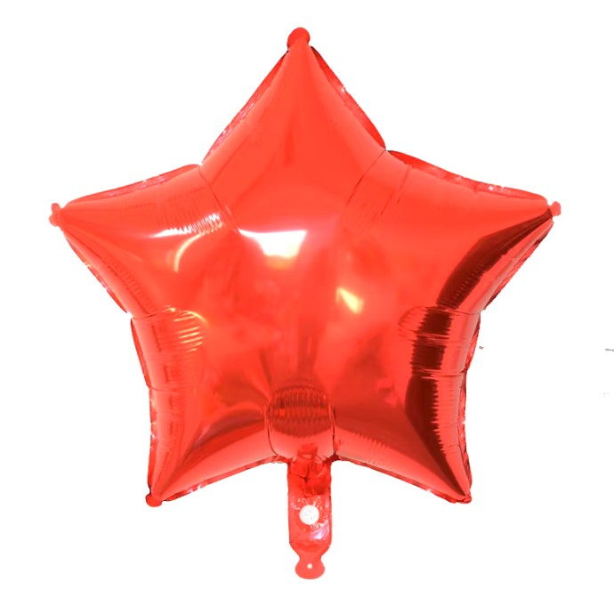 Balon din Folie Metalizata, Flippy, Figurina Stea, Model Simplu, Tematica Aniversare, 40 cm, Ambalaj Individual, Pai Inclus, Umflare cu Aer sau Heliu, Rosu [2]