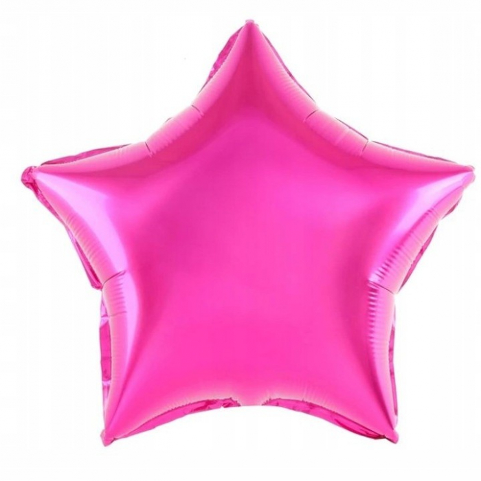 Balon din Folie Metalizata, Flippy, Figurina Stea, Model Simplu, Tematica Aniversare, 40 cm, Ambalaj Individual, Pai Inclus, Umflare cu Aer sau Heliu, Roz [3]
