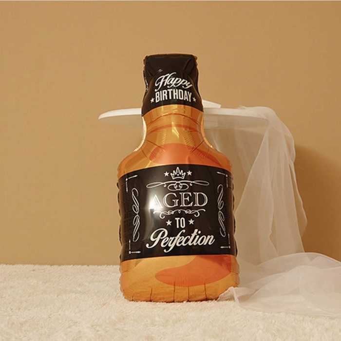 Balon din Folie Metalizata, Flippy, Figurina Sticla de Whisky, Tema Aniversare, 90x45 cm, Ambalaj Individual, Pai Inclus, Umflare cu Aer sau Heliu, Maro [2]