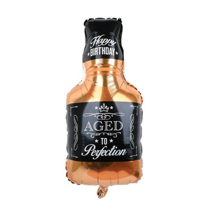Balon din Folie Metalizata, Flippy, Figurina Sticla de Whisky, Tema Aniversare, 90x45 cm, Ambalaj Individual, Pai Inclus, Umflare cu Aer sau Heliu, Maro [1]