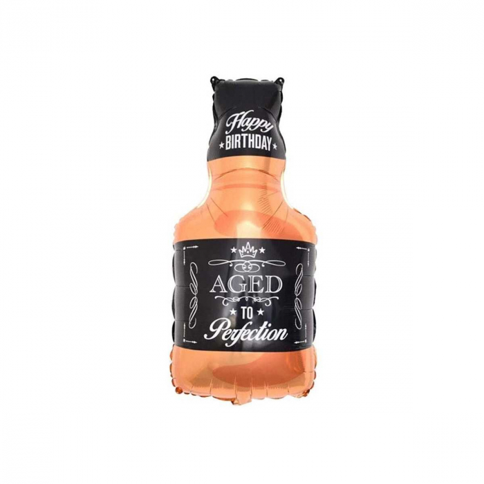 Balon din Folie Metalizata, Flippy, Figurina Sticla de Whisky, Tema Aniversare, 90x45 cm, Ambalaj Individual, Pai Inclus, Umflare cu Aer sau Heliu, Maro [5]