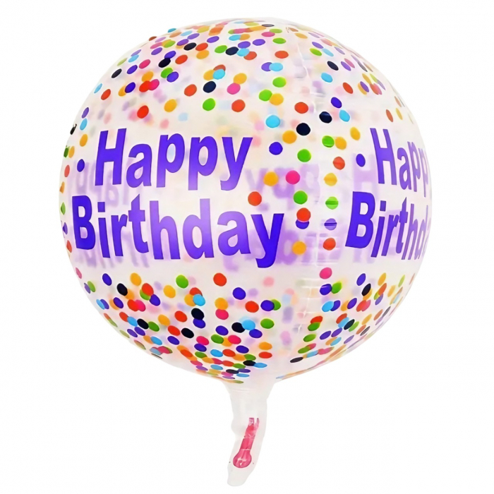 Balon din Folie Metalizata, Flippy, Figurine 4D, Model Happy Birthday, Tematica Aniversara Bombonele, 63x24 cm, Ambalaj Individual, Pai Inclus, Umflare cu Aer sau Heliu, Mov-Multicolor [3]