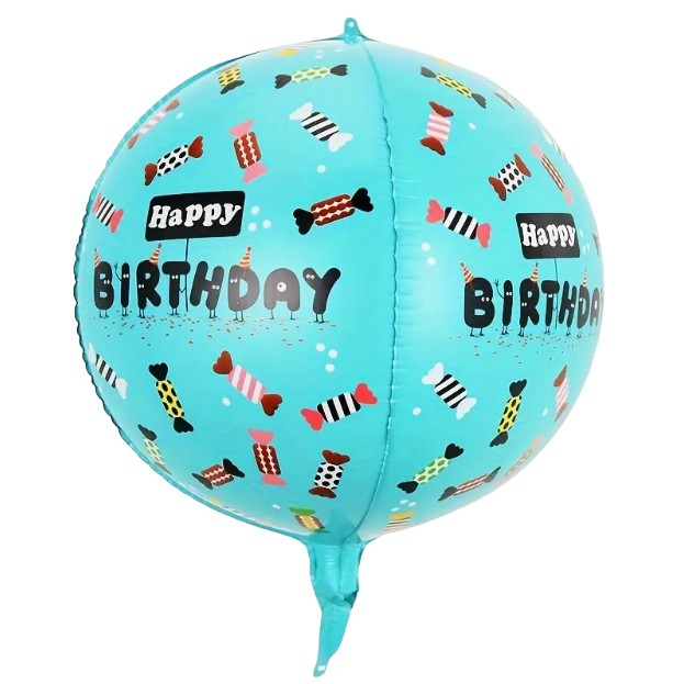 Balon din Folie Metalizata, Flippy, Figurine 4D, Model Happy Birthday, Tematica Aniversara Bombonele, 63x24 cm, Ambalaj Individual, Pai Inclus, Umflare cu Aer sau Heliu, Blue [1]