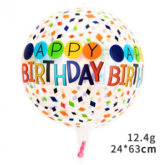 Balon din Folie Metalizata, Flippy, Figurine 4D, Model Happy Birthday, Tematica Aniversara Bombonele, 63x24 cm, Ambalaj Individual, Pai Inclus, Umflare cu Aer sau Heliu, Alb-Multicolor [2]