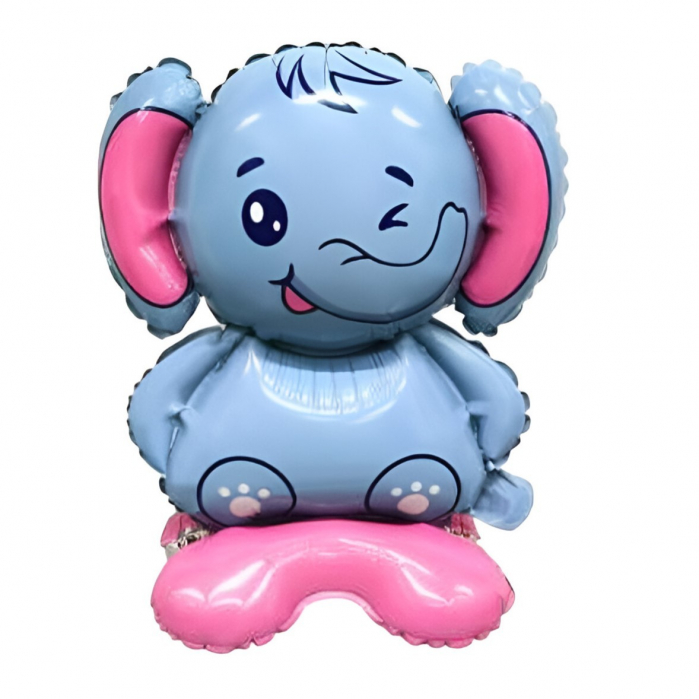 Balon din Folie Metalizata, Flippy, Figurine Animăluțe, Model Elefant, 43x58cm, Ambalaj Individual, Pai Inclus, Umflare cu Aer sau Heliu, Multicolor [1]