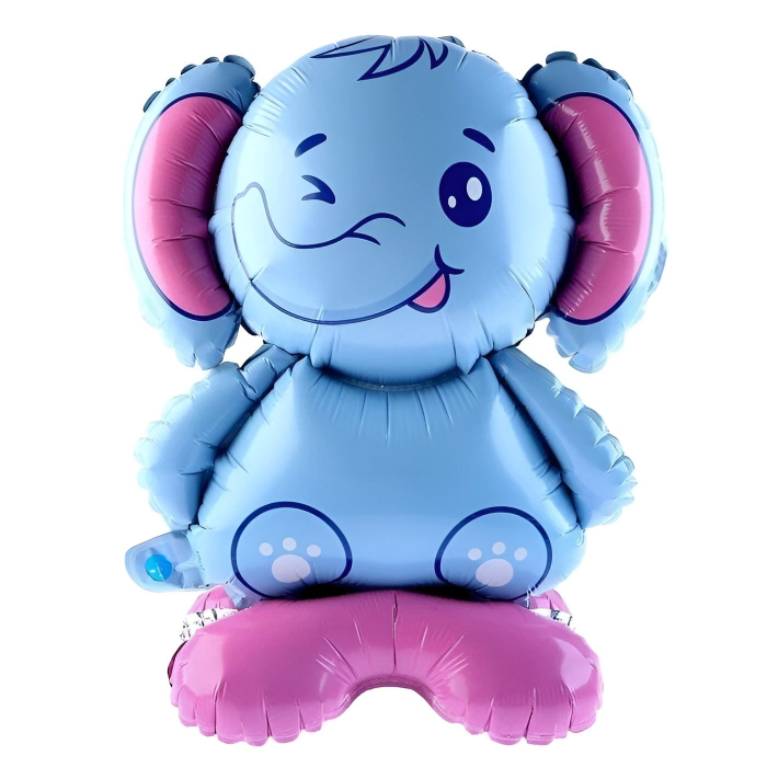 Balon din Folie Metalizata, Flippy, Figurine Animăluțe, Model Elefant, 43x58cm, Ambalaj Individual, Pai Inclus, Umflare cu Aer sau Heliu, Multicolor [3]