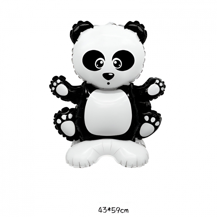 Balon din Folie Metalizata, Flippy, Figurine Animăluțe, Model Panda, 43x59cm, Ambalaj Individual, Pai Inclus, Umflare cu Aer sau Heliu, Alb Negru [2]